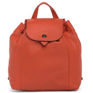 Longchamp Le Pliage Cuir Lambskin Leather XS Backpack Rust Orange